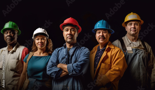 Group of construction industry professional, workers posing for camera, concept of diversity cultural and commercial imagery. 