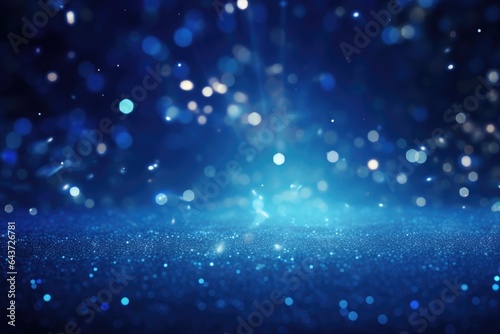 Blue bokeh light background, Christmas glowing bokeh confetti and sparkle texture overlay for your design. Sparkling blue dust abstract luxury decoration background.