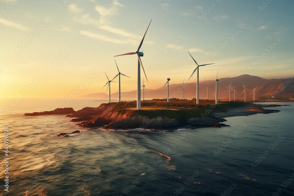 Wind turbines by the seaside - the importance of renewable energy sources.'generative AI' 