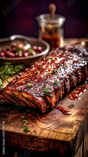 Succulent BBQ Ribs ,grilled meat on the grill,food on the table