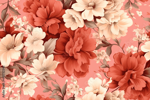 Autumn pink abstract flowers wallpaper & seamless pattern © Ramon