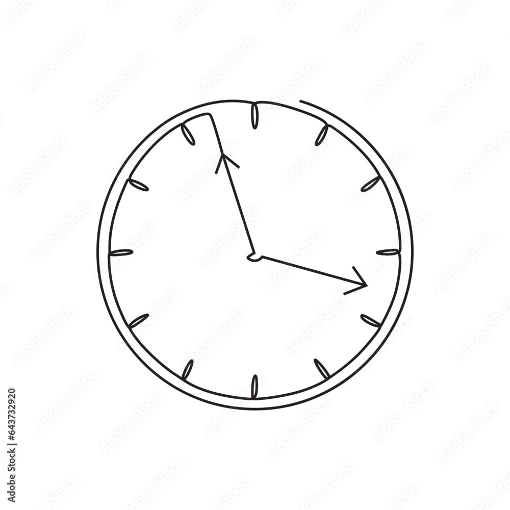 Wall clock continuous line art hand drawing style time icon and logo