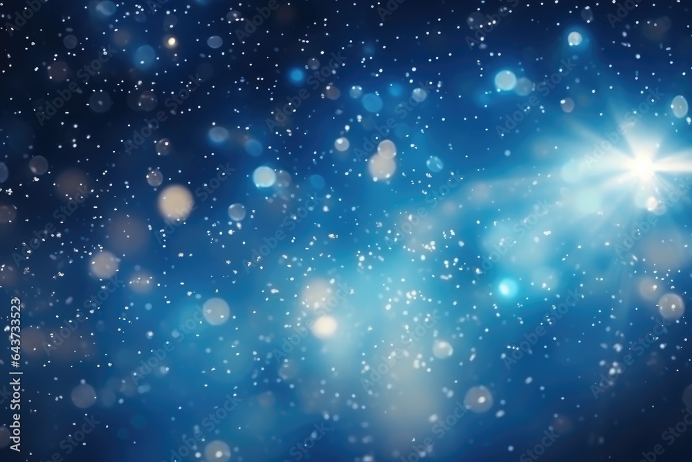 Obraz premium Blue bokeh light background, Christmas glowing bokeh confetti and sparkle texture overlay for your design. Sparkling blue dust abstract luxury decoration background.
