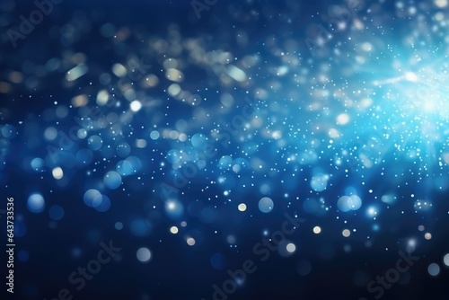 Blue bokeh light background  Christmas glowing bokeh confetti and sparkle texture overlay for your design. Sparkling blue dust abstract luxury decoration background.