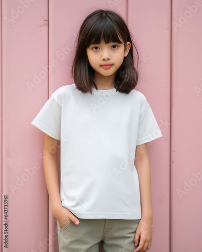 Girl in white T shirt colorful background for fashion designer
