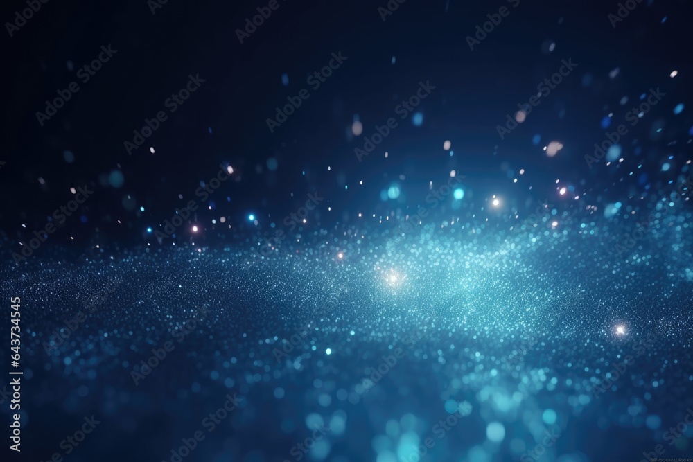 Obraz premium Blue bokeh light background, Christmas glowing bokeh confetti and sparkle texture overlay for your design. Sparkling blue dust abstract luxury decoration background.