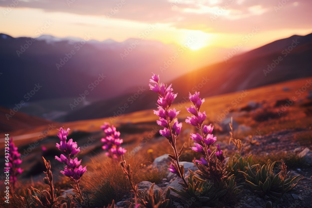 Mountain Landscape. Beautiful Colorful Wildflowers With Mountains In The Background. Ai Generated