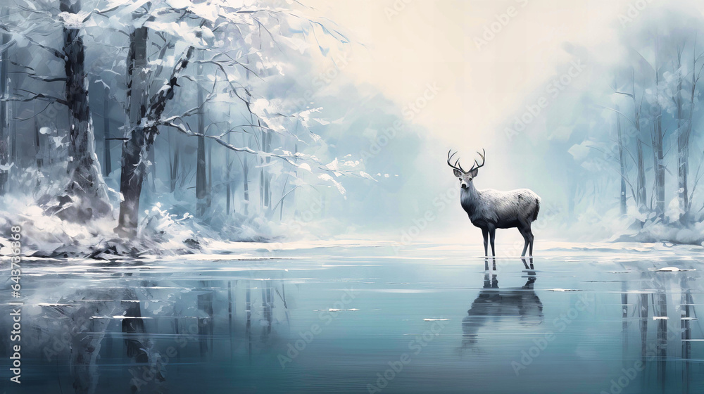 Wander in abstract realms where animals are etched in winter mists - obrazy, fototapety, plakaty 
