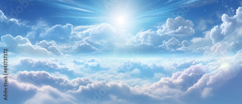 Błękitne niebo obłoki i chmury Tło panoramiczne do banerów grafik Rajska przestrzeń