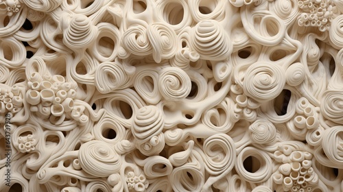 Generative AI, ivory and beige modelling clay, gypsum or ceramic background and texture, curls and flowing forms