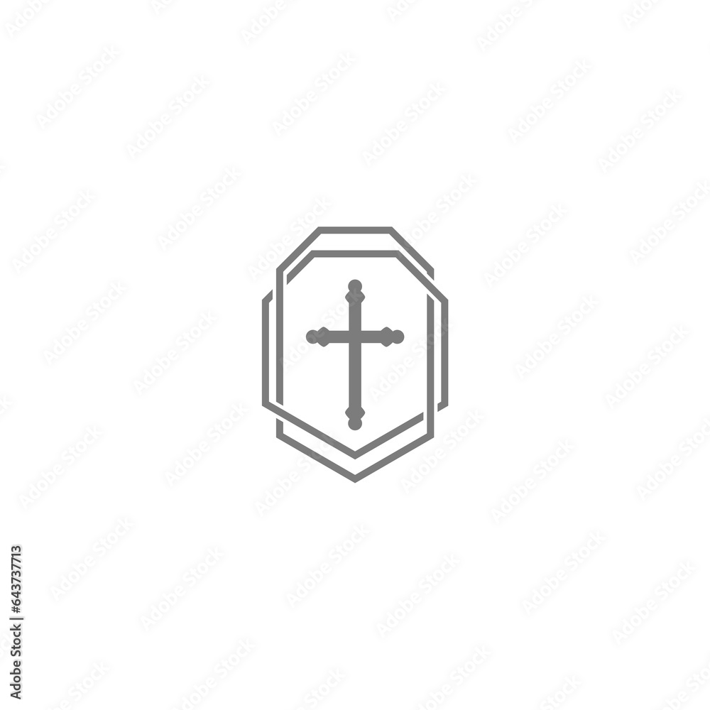 Christian cross and shield of faith icon isolated on white background Christian cross and shield of faith icon isolated on white background