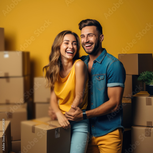 A man and a woman standing in front of boxes © pham