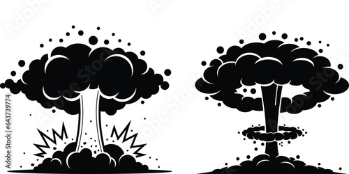 nuclear and atom bomb silhouette set