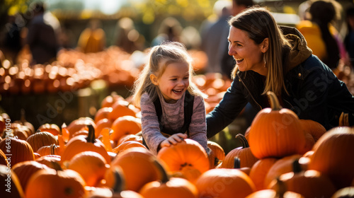 Families immerse themselves in a sea of orange picking the perfect pumpkins and reveling in the festive spirit  photo