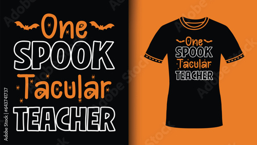 One Spooktacular Teacher Halloween Bats SVG and PNG Typography in Orange with halloween bats vector