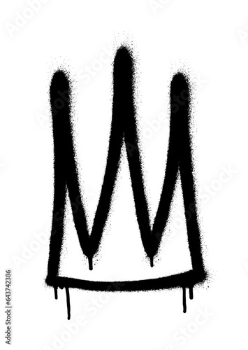 Sprayed crown with overspray in black over white. Vector illustration.