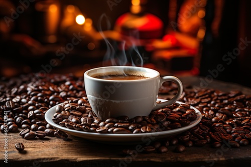 International coffee day. Roasted coffee beans isolated on a white background. Poster. AI generated.