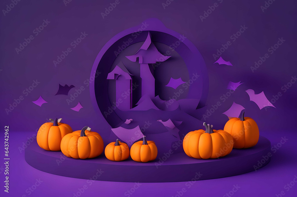 Obraz premium halloween party a podium paper art style ai generated background