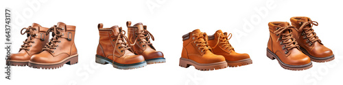 Boots with brown leather isolated on a transparent background