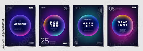 Set of creative covers or posters concept in modern minimal style for corporate identity, branding, social media advertising, promo. Circle design template with dynamic fluid gradient.