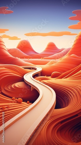 Winding Road Landscape Paper Cut Phone Wallpaper Background Illustration