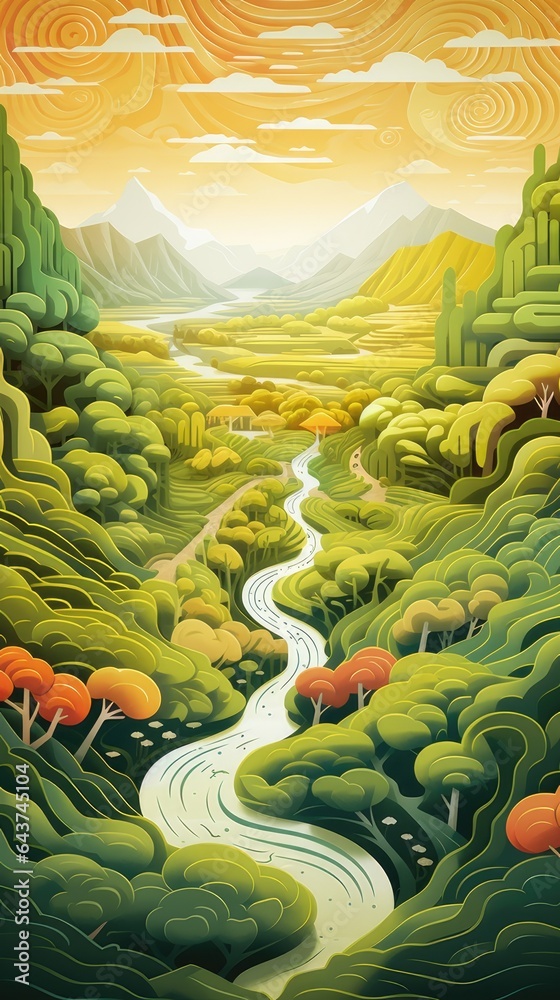 Fototapeta premium Hedge Maze Paper Cut Phone Wallpaper Background Illustration