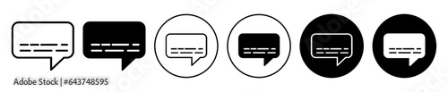 Video subtitle icon set. closed caption text bubble vector symbol in black filled and outlined style. photo