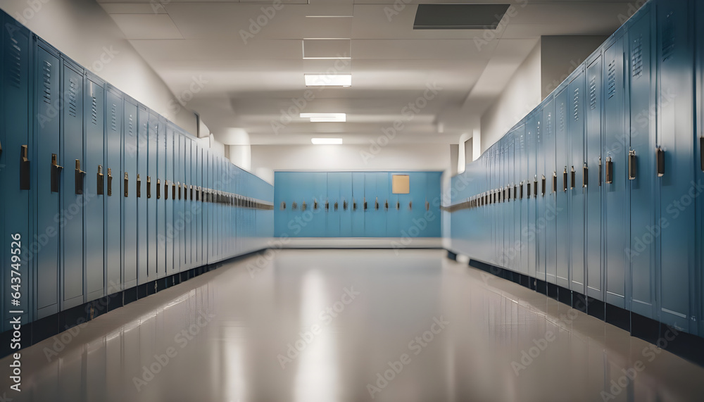 An empty school hallway with lockers lining the walls ai generated An empty school hallway with lockers lining the walls ai generated