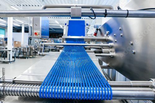 multi belt loader for sliced cheese meat products for production factory plant. Packing food in production line,machine in industrial factory. Dairy