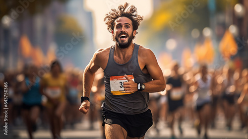 man running in a city marathon