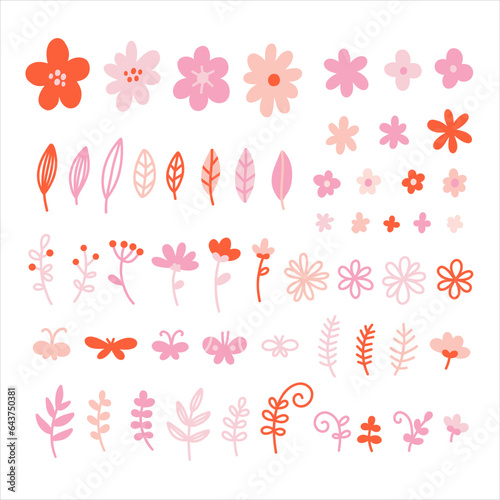 Collecion of vector cute flowers. Pink branches, butterflies and other for spring design. photo