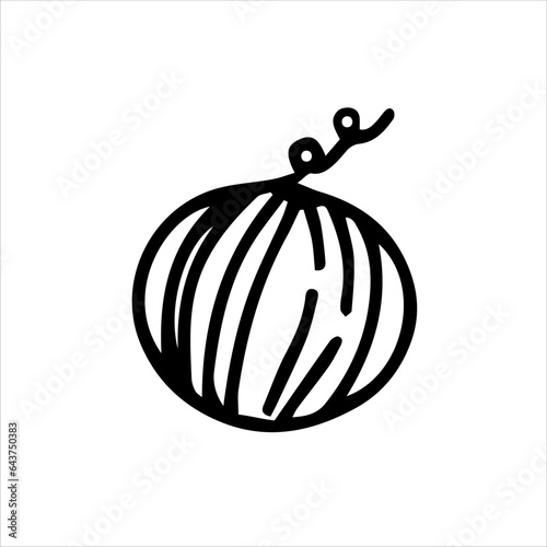 Watermelon silhouette. Vector black and white hand-drawn doodles. Isolated object.