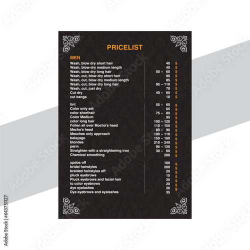 Restaurant Salon Pricelist Luxury Flyer design template