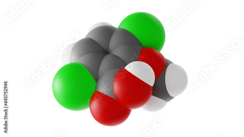 dicamba molecule, herbicide molecular structure, isolated 3d model van der Waals photo