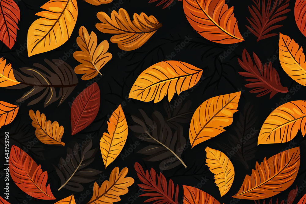 Autumn wallpaper and seamless pattern with leaves