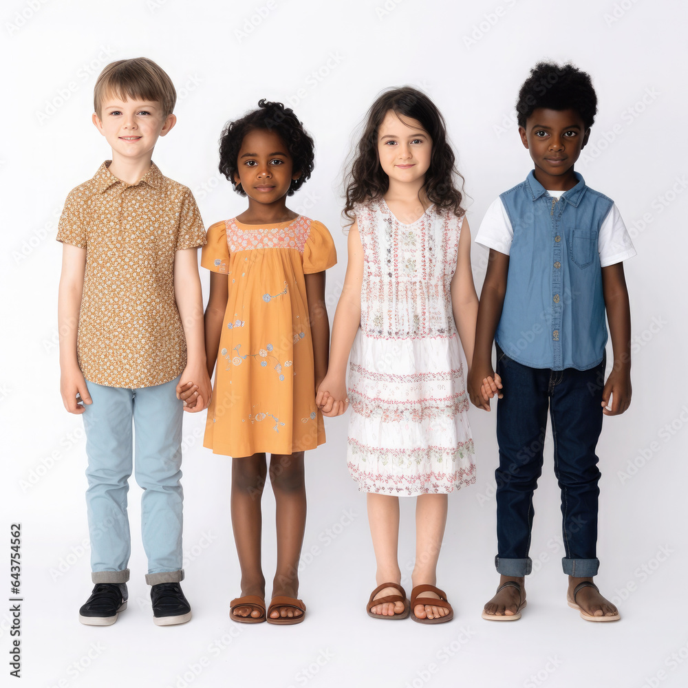 Generative AI, children of different races and nationalities hold hands on a white background, diversity, friendship, european, black, asian, kids, kindergarten, child, friends, team Generative AI, children of different races and nationalities hold hands on a white background, diversity, friendship, european, black, asian, kids, kindergarten, child, friends, team