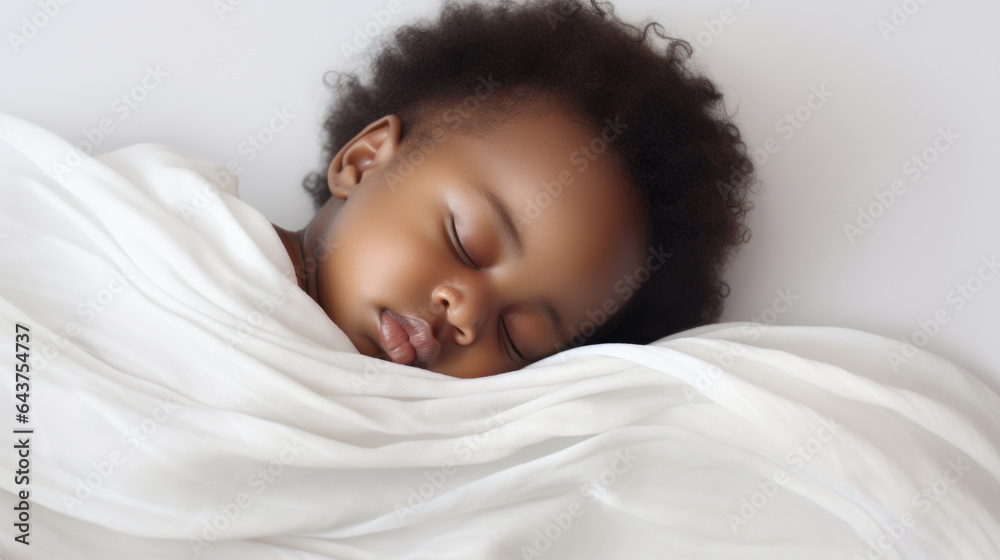 Closeup of sleeping newborn girl baby. Portrait of baby wrapped in blanket Closeup of sleeping newborn girl baby. Portrait of baby wrapped in blanket