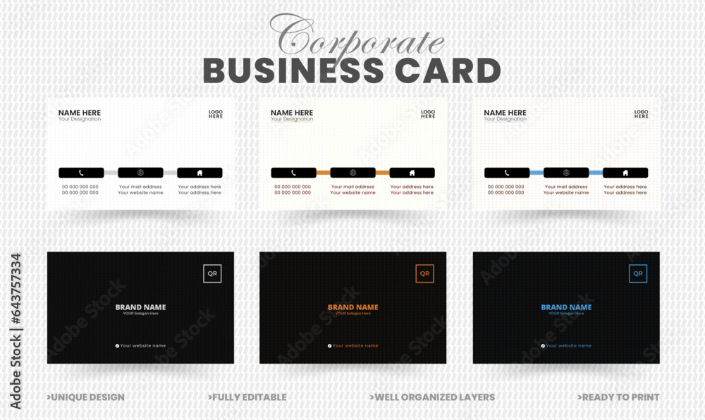 Corporate Simple Black and White Modern, Minimalist, Clean Professional Business Card Template । Visiting Card । Name Card  Design with Vector Illustration 
