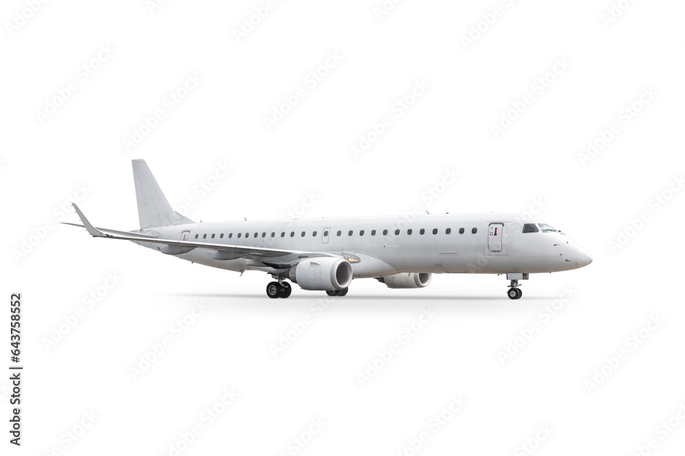 White modern passenger jet plane isolated