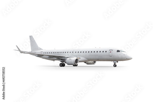 White modern passenger jet plane isolated