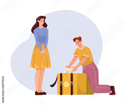 Man Delivery Courier Give Product to Woman Customer Vector Illustration