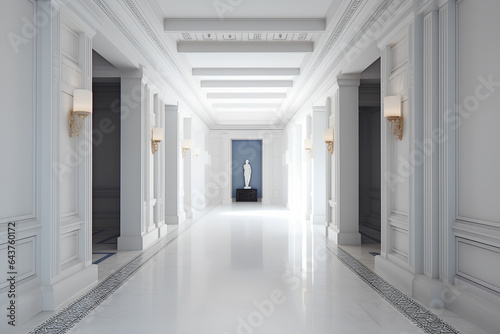 Greek style hallway interior in modern luxury house. © tynza