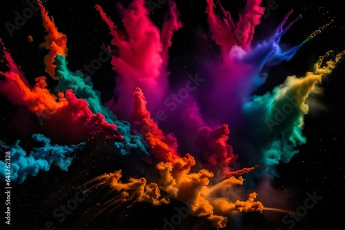A breathtaking spectacle unfolds as colored powder erupts dramatically on a dark background
