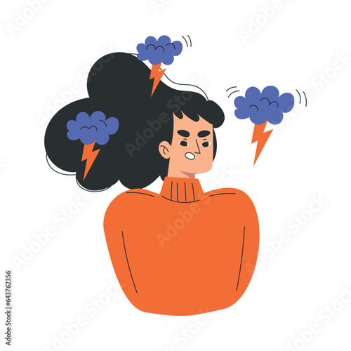 Angry Woman with Emotion of Anger Showing Facial Expression Vector Illustration