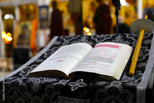 An open book with the text of the Orthodox Church, Bible, Psalter, Old Slavonic. The concept of Orthodoxy.