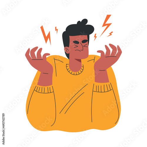 Angry Man with Emotion of Anger Showing Facial Expression Vector Illustration