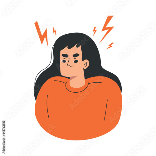 Angry Woman with Emotion of Anger Showing Facial Expression Vector Illustration