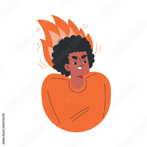 Angry Man with Emotion of Anger Showing Facial Expression Vector Illustration