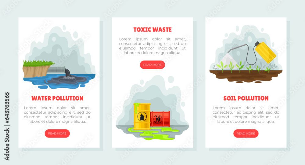 Environmental Pollution Banner Design with Industrial Waste Vector Template