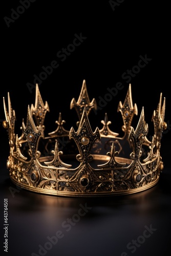 a golden medieval crown set against a black background. 